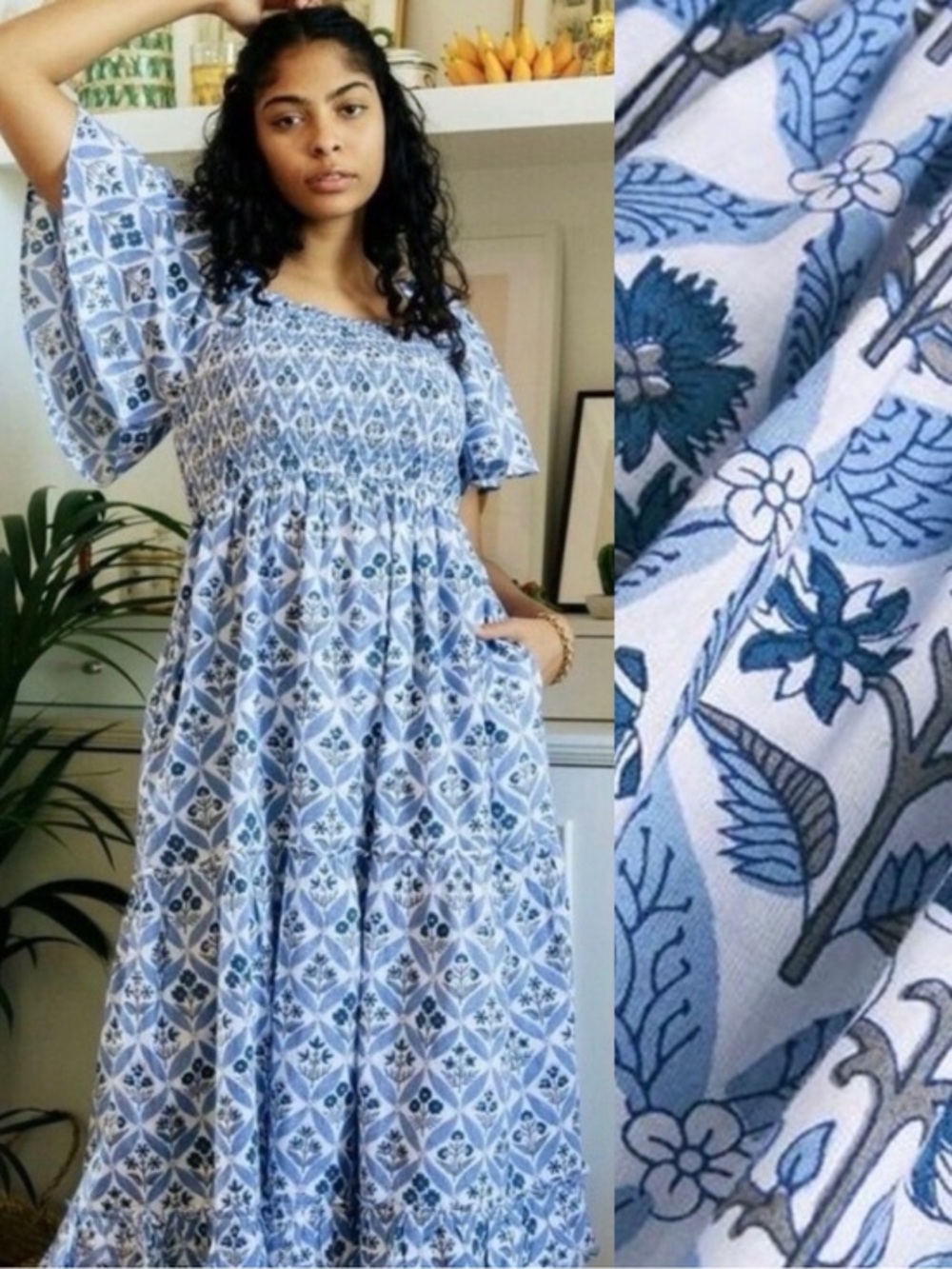 Pink City Prints Lolita Sky Trellis Maxi Dress Square Neck Womens XS